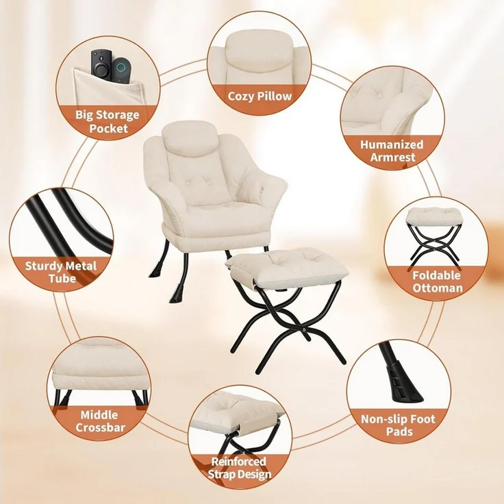 GarveeMore Ohrensessel mit klappbarem FußHocker,bequeme Lounge-Sessel, Relaxsessel für kleine Wohnungen,Wohnzimmer und Schlafzimmer – Bild 3