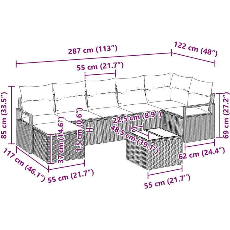 vidaXL Sofa Set 8 stk. Schwarz [Synthetisch]: Poly Rattan 3346486 – Bild 10