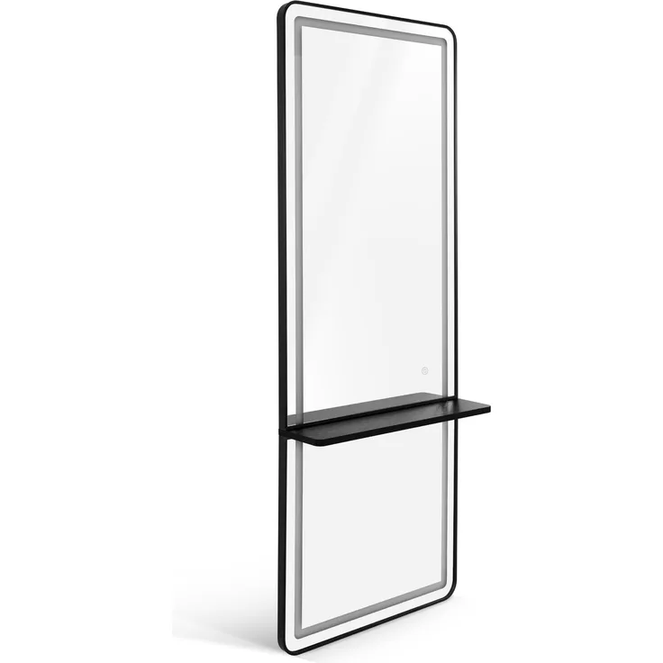 BarberPub Wandspiegel mit Beleuchtung, Ganzkörperspiegel mit Aluminiumrahmen, Großer Spiegel mit Ablage, Touch-Schalter, 3 Lichtfarben Dimmba, J6271,(Schwarz)