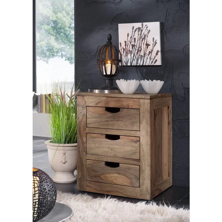 Rollcontainer Sheesham 45 x 40 x 60 grau geölt NATURE GREY #714 – Bild 9