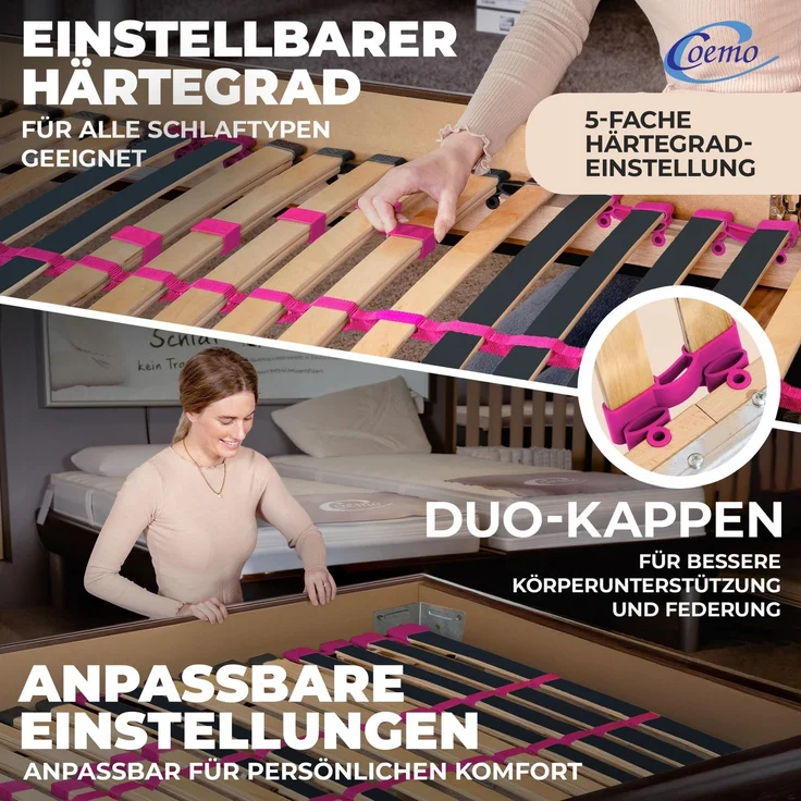 Coemo Lattenrost PINK DREAM 90x200 cm Härtegrad verstellbar 28 Leisten – Bild 3