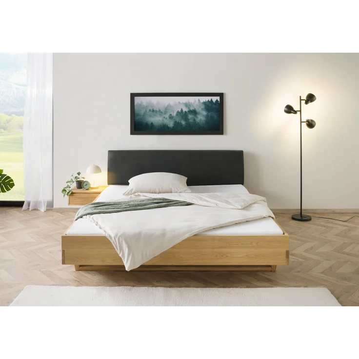 Bett mit Nachttisch links Fichte 160x200x85 natur gebeizt / geölt, Kopfteil anthrazit FICHTELBERG #54 – Bild 9