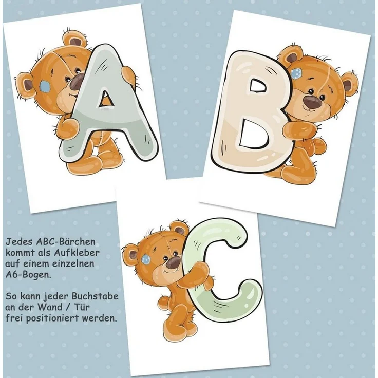 Sunnywall Wandtattoo Buchstaben ABC Bärchen Aufkleber für Wand & Tür (Buchstaben einzeln oder kombinierbar), selbstklebend, konturgeschnitten – Bild 4