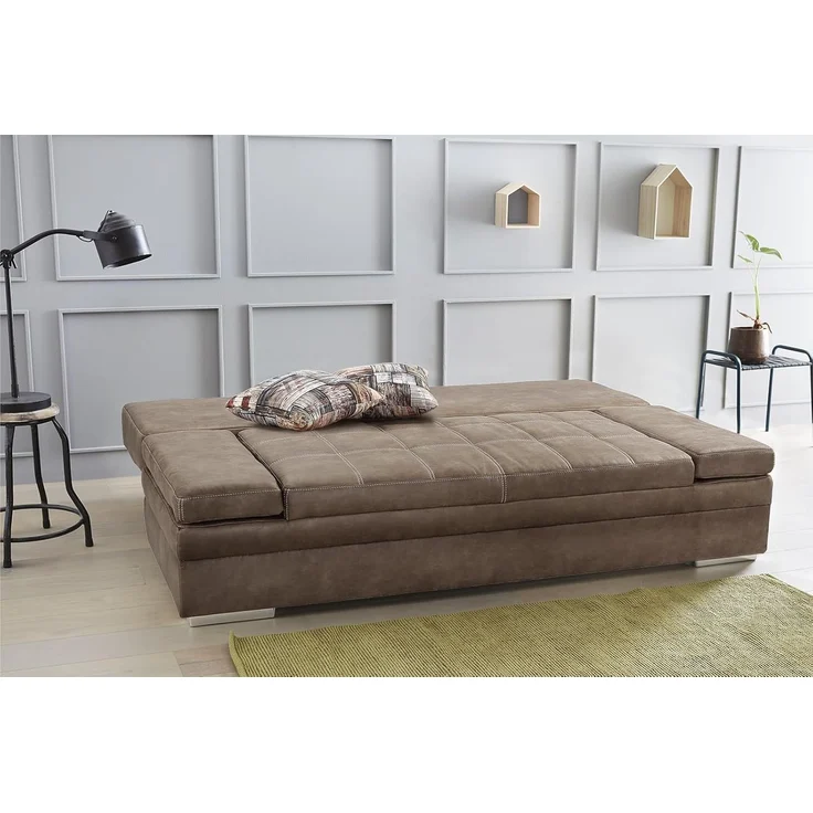 Schlafsofa Armlehnen verstellbar Bettkasten Couch Steppung Antiklederoptik Braun – Bild 5