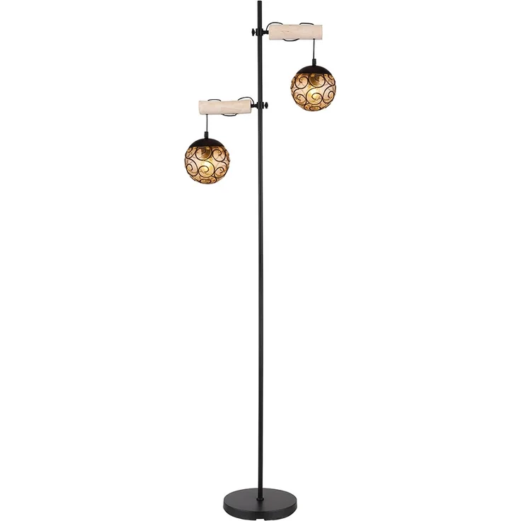 Stehleuchte, Metall, Holz, Glas amber, H 168cm – Bild 9