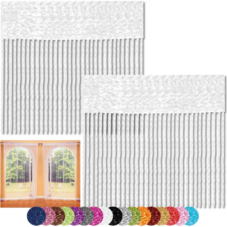 Fadenvorhang 2er Pack Gardine Raumteiler, Auswahl: 90x240 weiß - schneeweiß – Bild 1