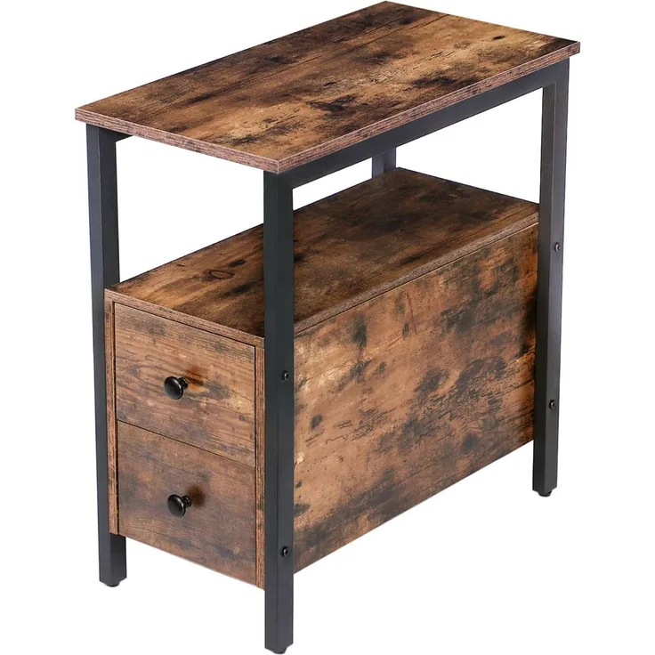 HOOBRO Nachttisch, Beistelltisch, Nachtschrank mit 2 Schubladen, 60 x 30 x 61 cm, Akzentmöbel in Holzoptik, Industriestil, Vintage EBF54BZ01