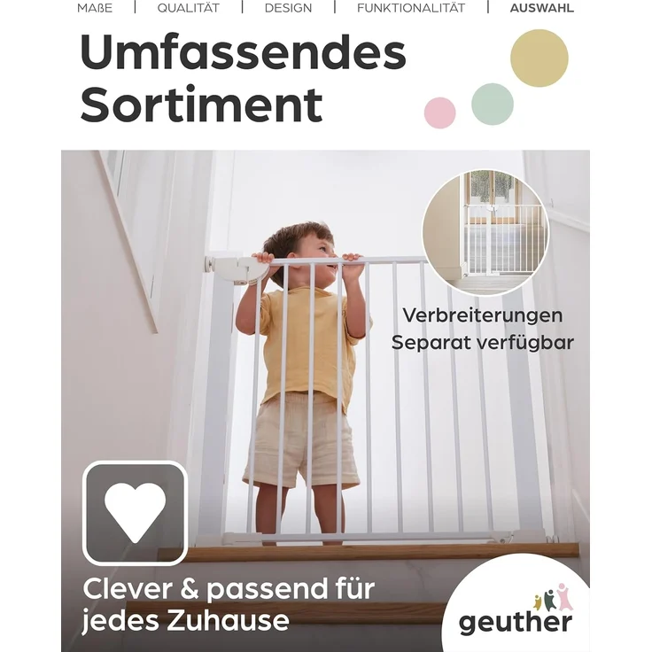 Geuther Türschutzgitter Easylock Flatstep Weiß I Treppenschutzgitter zum Klemmen oder Bohren I Breite 104-111 cm I Türschutz für Ihr Baby & Haustier I Kinderschutzgitter beidseitig öffnend – Bild 6
