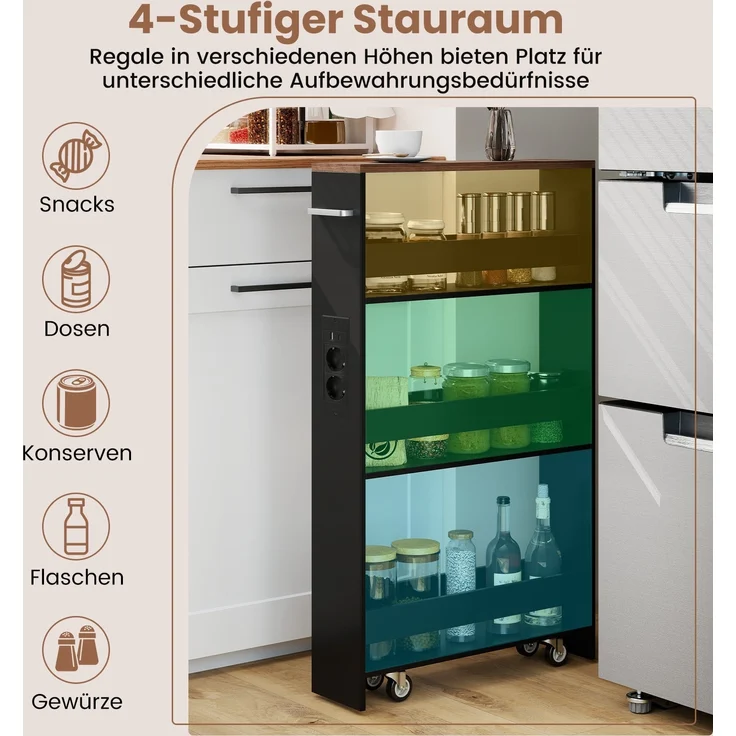 13 cm schlanker Aufbewahrungswagen mit Ladestation 4-stufiger rollbarer Küchenwagen mit Griff Schwarz + Vintagebraun – Bild 5
