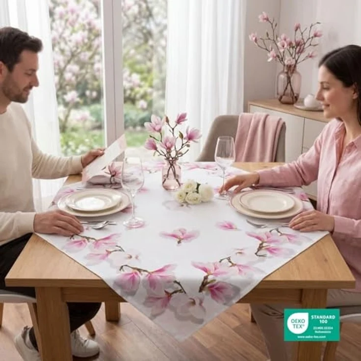Delindo Lifestyle Mitteldecke Magnolien, Glattes Gewebe, bedruckt – Bild 3