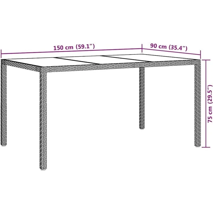vidaXL Gartentisch Braun 150 x 90 x 75 cm Poly-Rattan 362539 – Bild 3