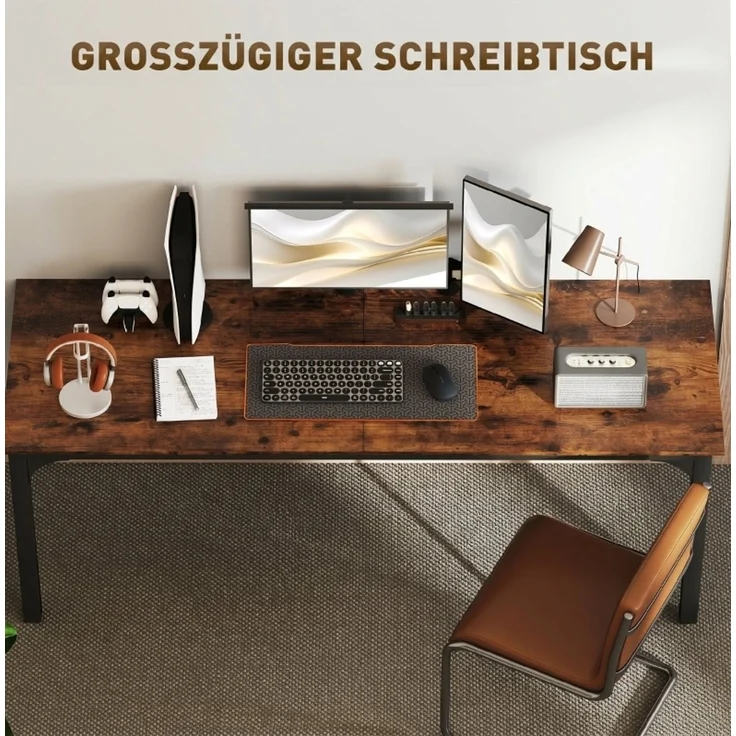 Schreibtisch mit Stahlrahmen, 200x60x75 cm, Rustikales Braun – Bild 6