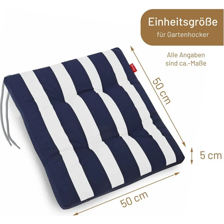 Herlag Hockerauflage Mia, Sitzauflage Hocker 50x50x5cm Blau Gestreift – Bild 2