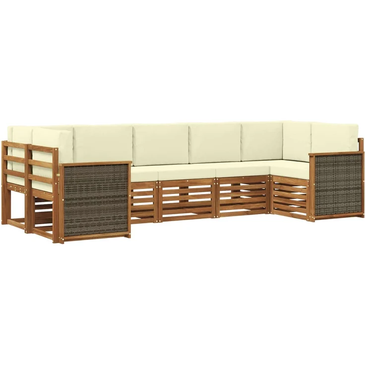 vidaXL Outdoor-Sofagarnitur 7 stk. 7-Sitzer Natur und Creme 3384796 – Bild 2