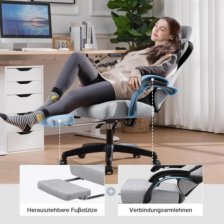 GTPLAYER Gaming-Stuhl, Bürostuhl mit Taschenfederkissen, Armlehnen und Fußstütze, ergonomischer Computerstuhl mit hoher Rückenlehne, mit Lendenwirbelstütze FG – Bild 5