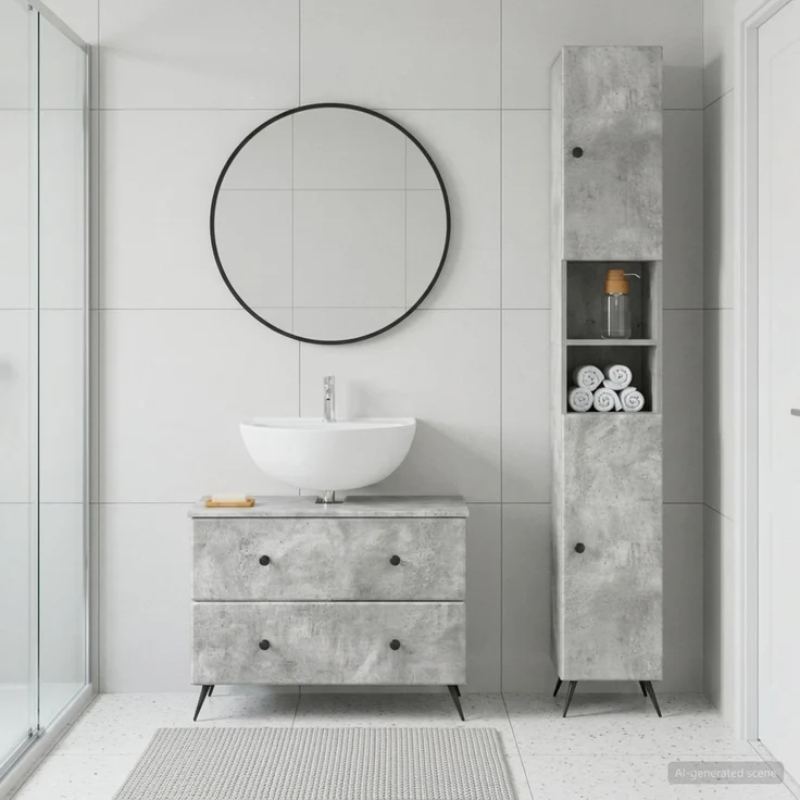 vidaXL 2-teiliges Badezimmer Schrank Set BREDA Betongrau Holzwerkstoff 3417561 – Bild 1