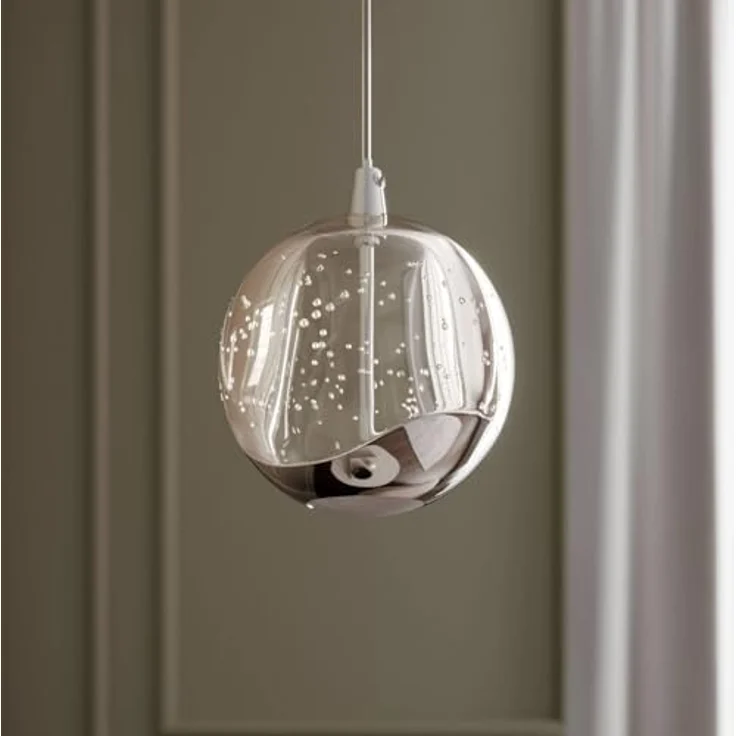 Lucande LED-Pendellampe Hayley, Ø 9 cm, einflammig, chromfarben, Blasenglas, moderne Lichtverteilung – Bild 4