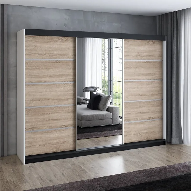 A&J MöbelLand GmbH Schiebetürenschrank VILANO mit 4 Schubladen und Spiegel (TOP ANGEBOT! Geräumiger Schrank mit einer Breite von 200 cm und Spiegel, ideal zur Aufbewahrung von Kleidung und Accessoires. 4 Schubladen und viel Stauraum. TOP PRODUKT! Wähle...