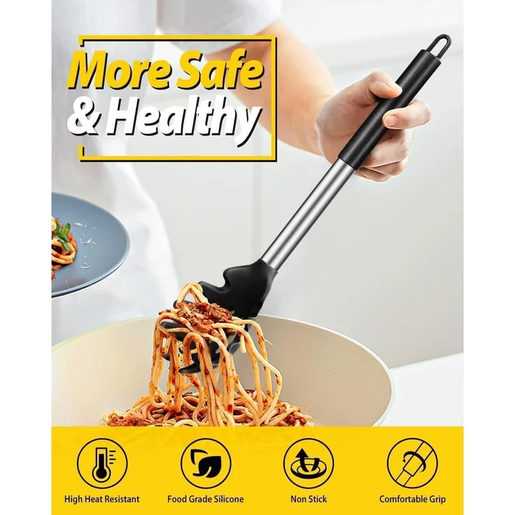 Silikon Pasta Gabel Pfanne Löffel Set Antihaft Kochen Rühren Servieren – Bild 3