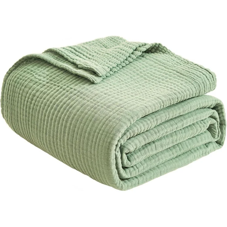Baumwolldecke Musselin Tagesdecke Sofadecke 230 x 230 cm 08-gras Grün – Bild 6
