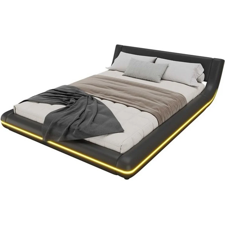 BlingBin Polsterbett Bodenbett (1-tlg, mit LED-Umgebungsbeleuchtung, 24-Tasten-Fernbedienung), 140x200 cm Bodenbett in Weiß aus PU und MDF – Bild 4