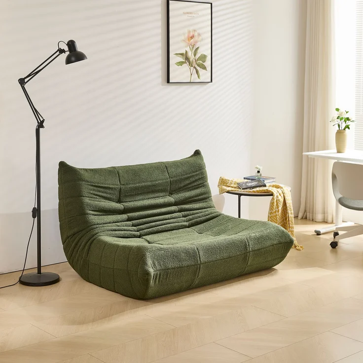 2-Sitzer Loungesofa 149x114x82 cm, Grün, Teddy-Vlies, ergonomisch, Plisseefalten-Design – Bild 5