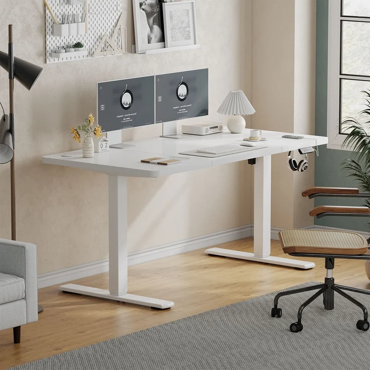 JUMMICO Schreibtisch elektrisch höhenverstellbar mit USB-Ladeanschluss, Weiß, 140x60 cm – Bild 1