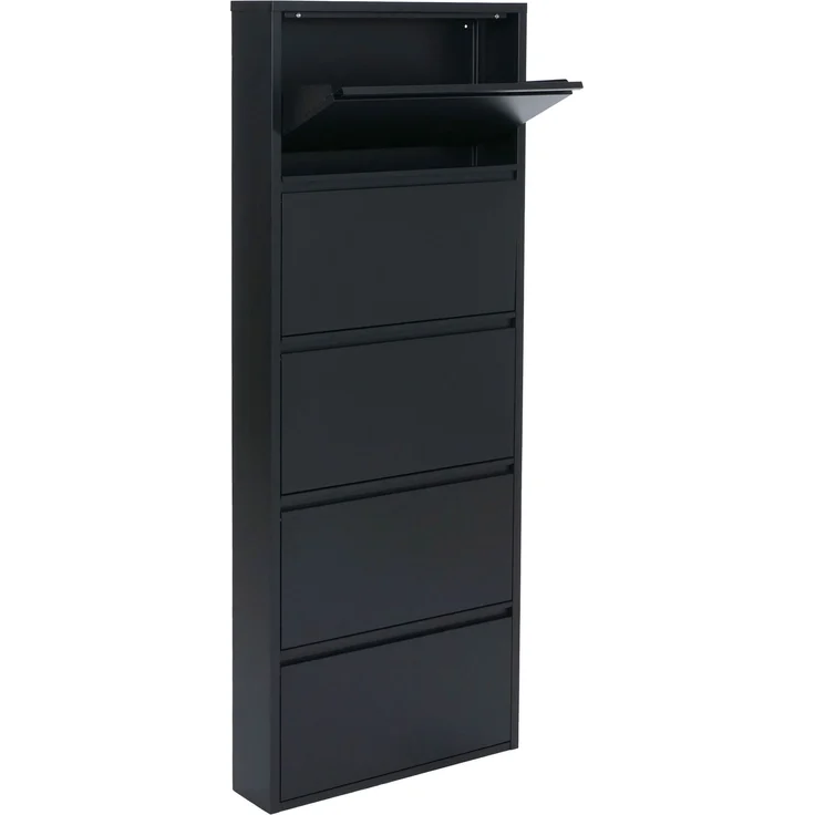 Schuhkipper HWC-R25, Schuhschrank Schuhregal, 5 Kippfächer für 15 Paar Schuhe, Metall 169x66x16cm ~ schwarz – Bild 9