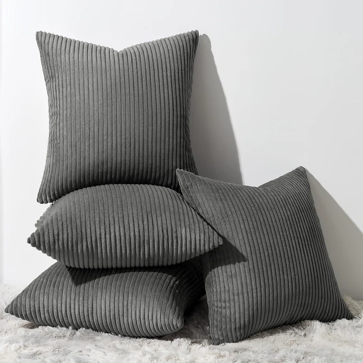 4er Set Kissenbezüge 50x50cm Dunkelgrau Kordsamt Sofakissen Kindergeeignet – Bild 1