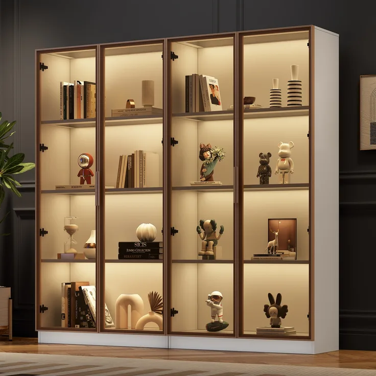 Merax 2er-Set Weiß glasvitrinen mit 16-farbiger LED-Beleuchtung, Vitrine mit Flügeltüren und beweglichen Einlegeböden, 80*40*160 cm (einzeln), Hochschrank für Wohnzimmer, freistehender Schrank, Badezimmersch