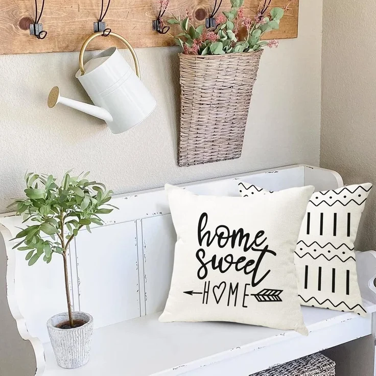 Kissenbezüge 45 × 45 cm 4er-Set Creme, Outdoor Leinen Kissenhüllen, Sofa Stuhl Bett Deko – Bild 6