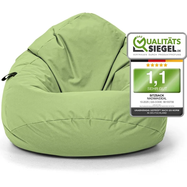 Nadimaideal Sitzsack Tropfenform Kastanie | Bodenkissen für Kinder & Erwachsene | Indoor & Outdoor | Gaming Sitzsack - Sitzkissen - Beanbag | Füllung EPS Perlen (Limettengrün, XXL-Durchmesser 88 cm) – Bild 1