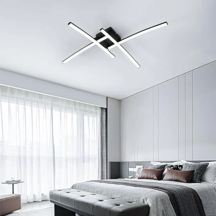 Goeco LED Deckenleuchte 34W, 3800LM Modern Deckenlampe Schwarz mit 4 Lichtleisten, 6500K Kaltes weißes Licht LED Lampen Deckenbeleuchtung für Wohnzimmer Schlafzimmer Büro – Bild 2