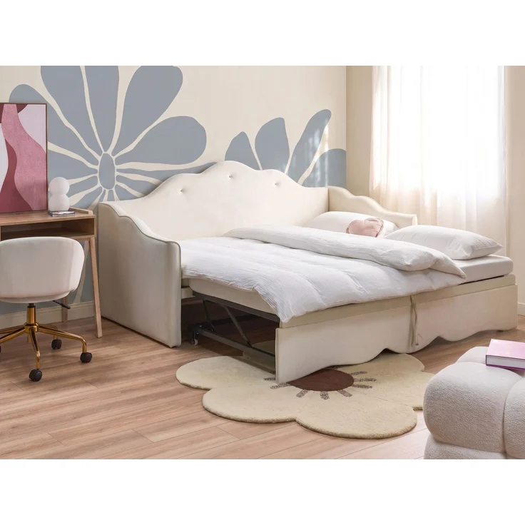 Ausziehbett Samtstoff LORETTE 90 x 200 cm Hellbeige – Bild 3
