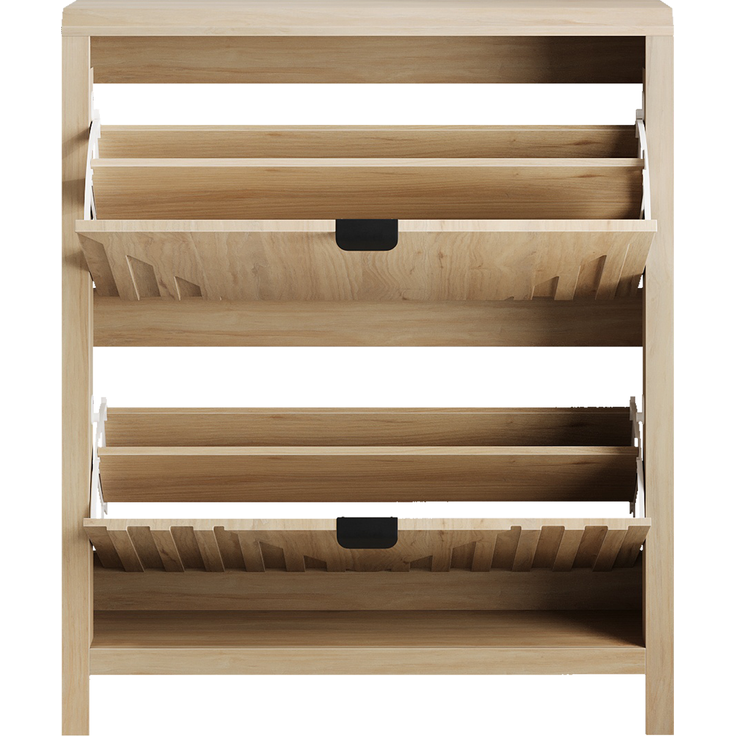 Schuhschrank aus MDF und Massivholz mit 2 Klappfächern, Eichenoptik und geometrischer Front,H 95 x T 80 x B 24 cm – Bild 7