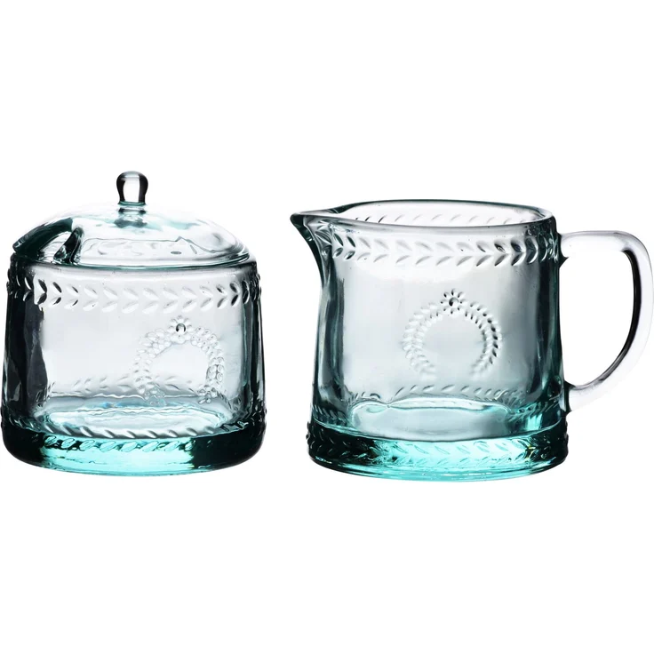 Konditorei-Set Glas ECILA LIGHT Zuckerdose & Milchkännchen Ø 9 x H 7,3 cm / 300 ml Helltürkis 2-teilig – Bild 1