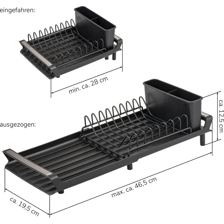 Geschirr-Abtropfgestell für 8 Teller & Besteck, ausziehbar 28-46,5 cm, Abtropfständer – Bild 7