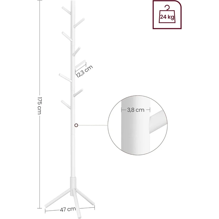 Garderobenständer, freistehender Kleiderbaum, Garderoben- und Hutständer aus Massivholz mit 8 Haken – Bild 5