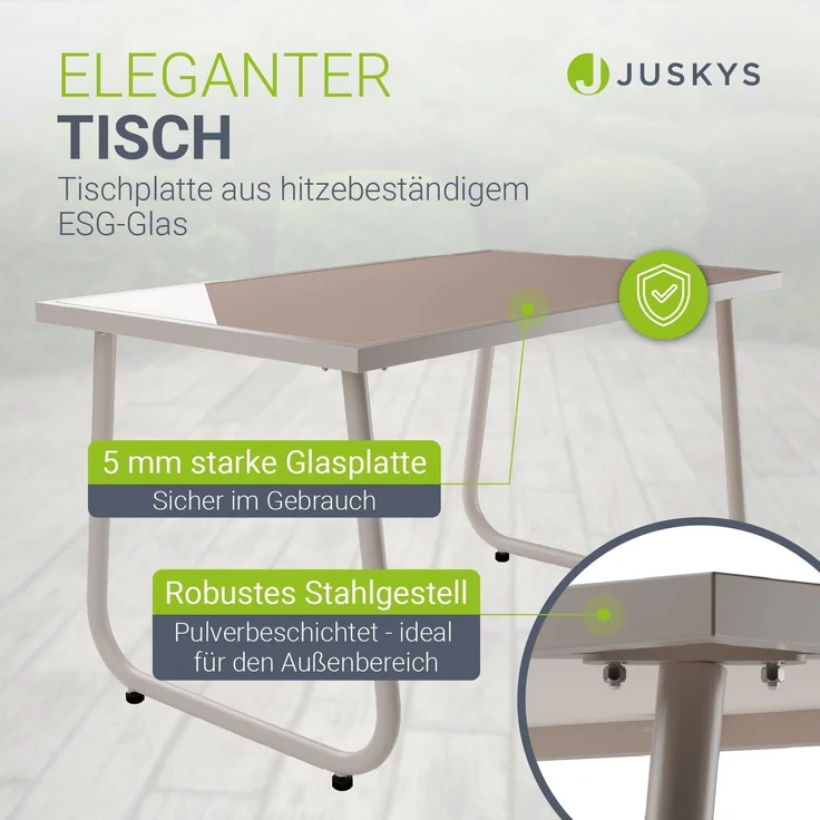 Juskys Gartenmöbelset Genua 4-tlg. – Sand, Outdoor Sitzgruppe, Tisch & Bank, wetterfestes Textil, LongLife Stahlgestell – Bild 6