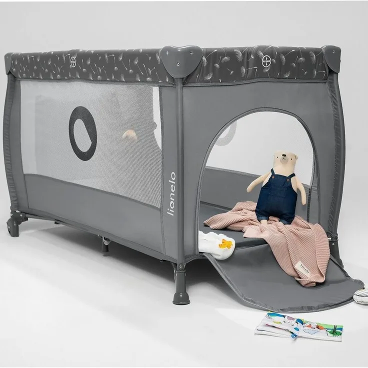 lionelo Baby-Reisebett Stefi Plus, 2in1: Babybett & Laufstall , Kompakte Größe , Luftiges Netz