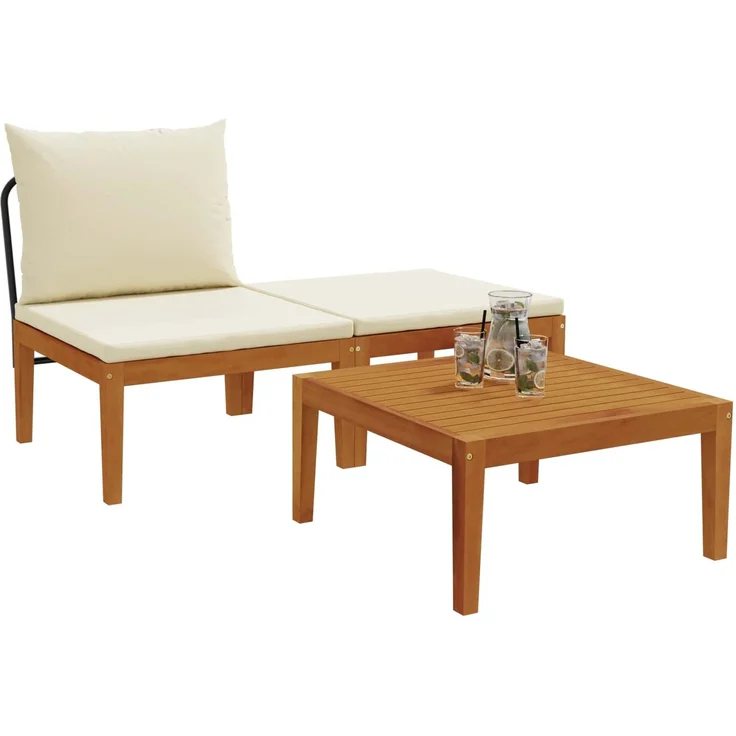 vidaXL 3 Stk. Garten Lounge Set mit Kissen Massives Akazienholz & Seil 42022078 – Bild 3