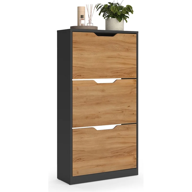 Schuhkipper Luca Anthrazit/Goldkraft Eiche 59 x 111.5 cm mit 3 Kippfächern Vicco – Bild 6