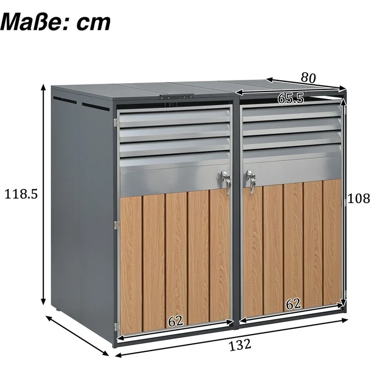 Mülltonnenbox, Mülltonnenverkleidung, 120L 240L, wetterfest, Container, Abfallbehälter, Tonnenhaus, Gartenbox, abschließbare Müllbox (4 Tonnen) – Bild 6