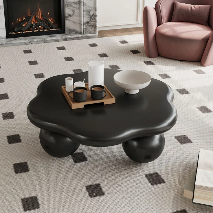 DESVIAE Couchtisch mit abgerundeter Wolkenform Ø80x35 cm aus MDF und Kunststoff, Schwarz – Bild 1