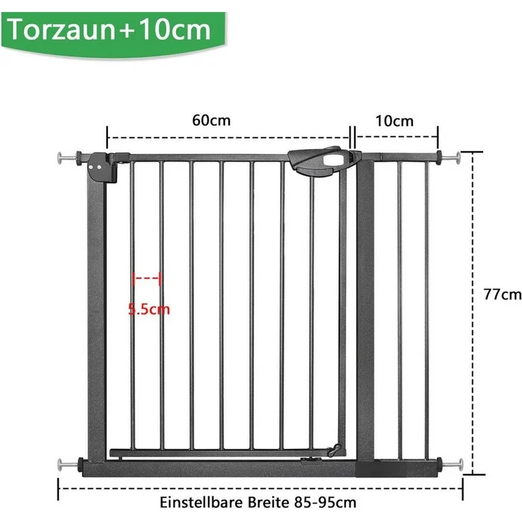 FIVMEN Treppenschutzgitter Türschutzgitter Treppengitter ohne bohren für Kindersicherheit, 76cm Hoch Weiß/Schwarz aus Metall – Bild 1