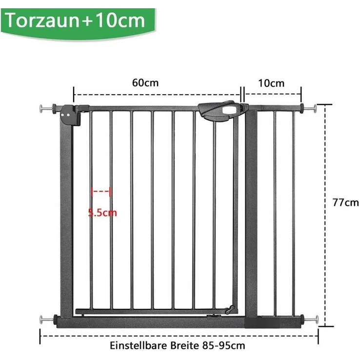 FIVMEN Treppenschutzgitter Türschutzgitter Treppengitter ohne bohren für Kindersicherheit, 76cm Hoch Weiß/Schwarz aus Metall