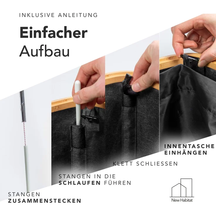 NewHabitat Pfandflaschen Sammelbehälter 70 × 40 × 33 cm – 100 L Recyclingbehälter mit Bambusdeckel & waschbarer Tragetasche für 30–40 Flaschen – Bild 4