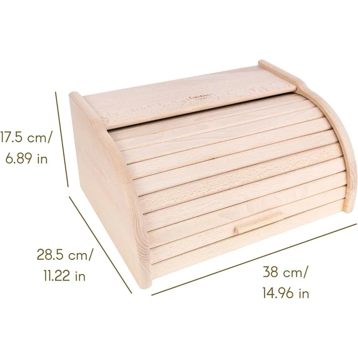 Creative Home Brotkasten Holz 38 x 28,5 x 17,5 cm Brotkiste mit Rolldeckel Brotbox – Bild 2