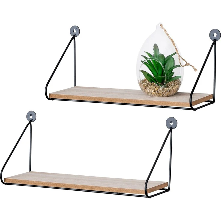 Levandeo® Wandregal, 2er Set Wandregal Regal 30x10cm Metall Schwarz Holz MDF Natur Modern – Bild 2