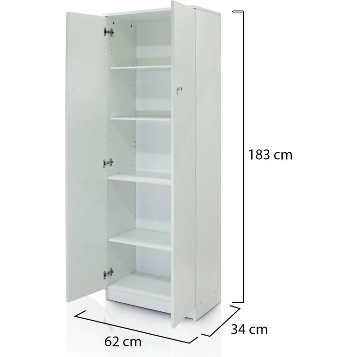 Dmora - Multifunktionsschrank mit Zwei Türen, weiß, 62 x 34 x 183 cm – Bild 3